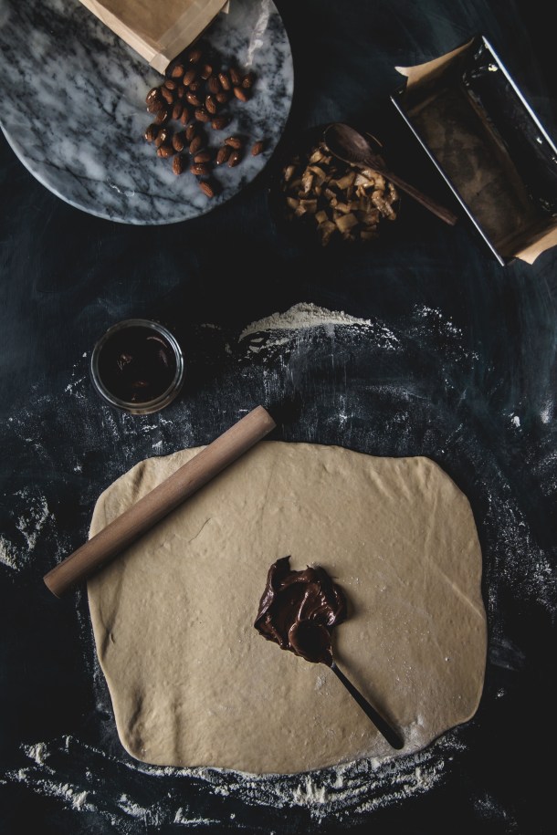 Vegan chocolate babka with pears