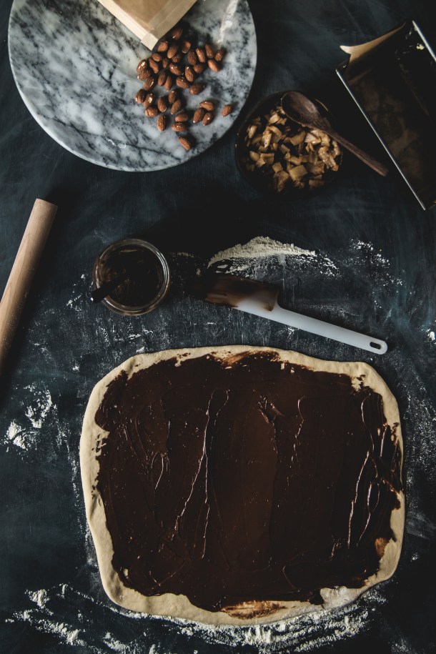 Vegan chocolate babka with pears