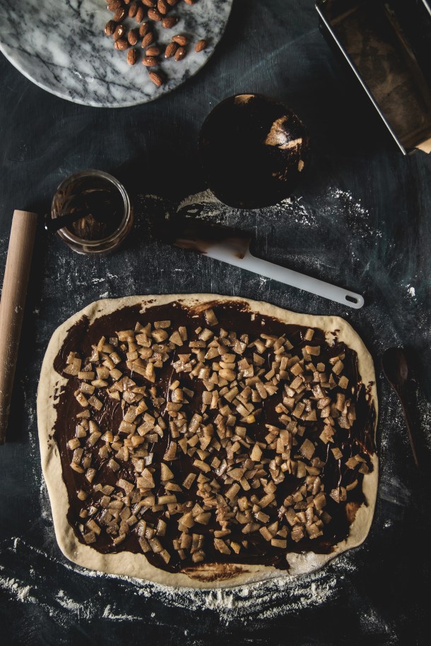 Vegan chocolate babka with pears