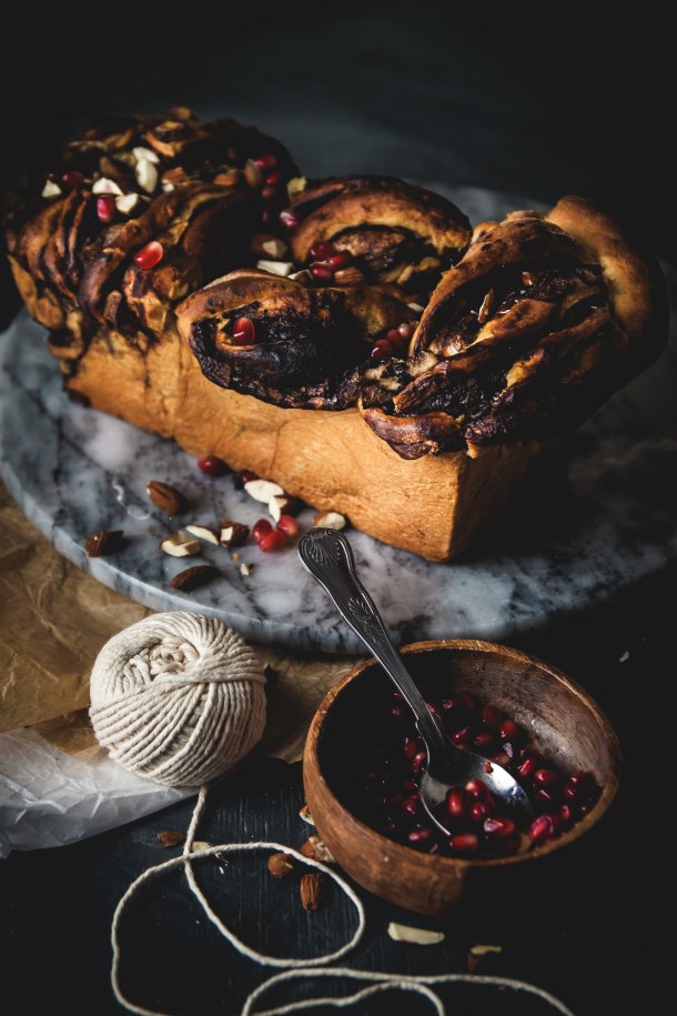 Vegan chocolate babka with pears