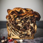 Vegan chocolate babka with pears